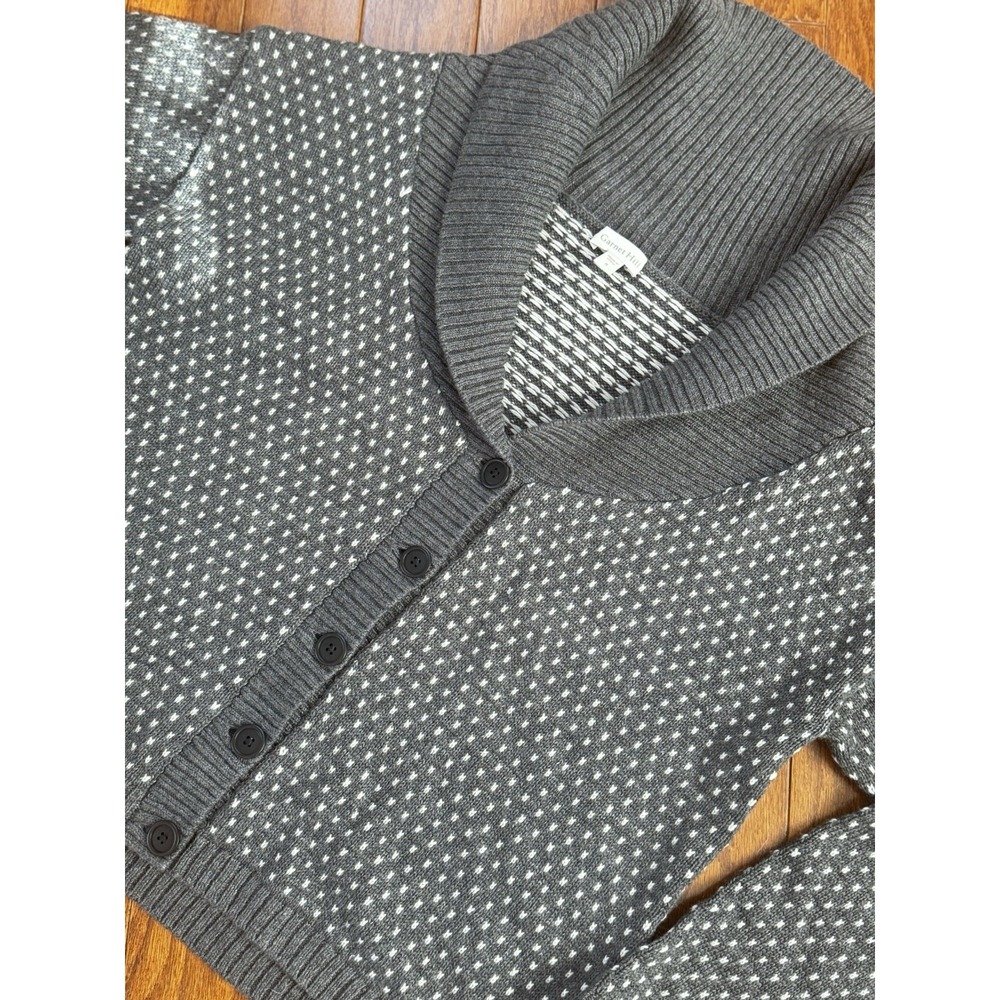 Garnet Hill Gray & White Shawl Collar Button Cardigan - Picture 4 of 9